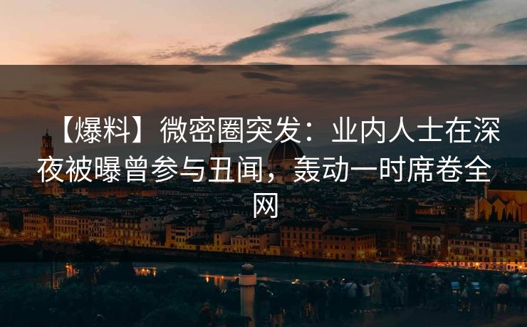 【爆料】微密圈突发：业内人士在深夜被曝曾参与丑闻，轰动一时席卷全网