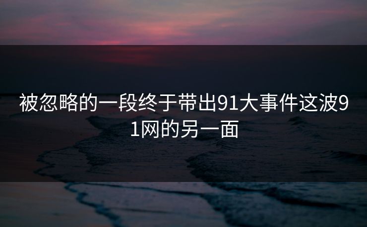 被忽略的一段终于带出91大事件这波91网的另一面